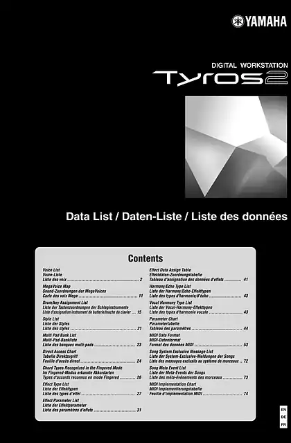 yamaha雅马哈Tyros2 Data List